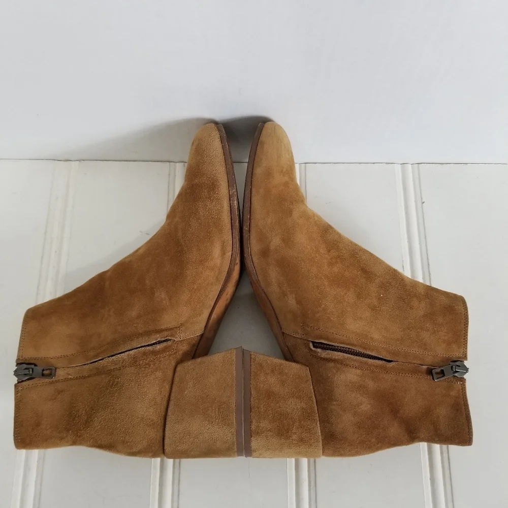 Vince Ostend Ankle Boots 7 Ostend Suede Side Zip Block Heel Roasted Nut Brown